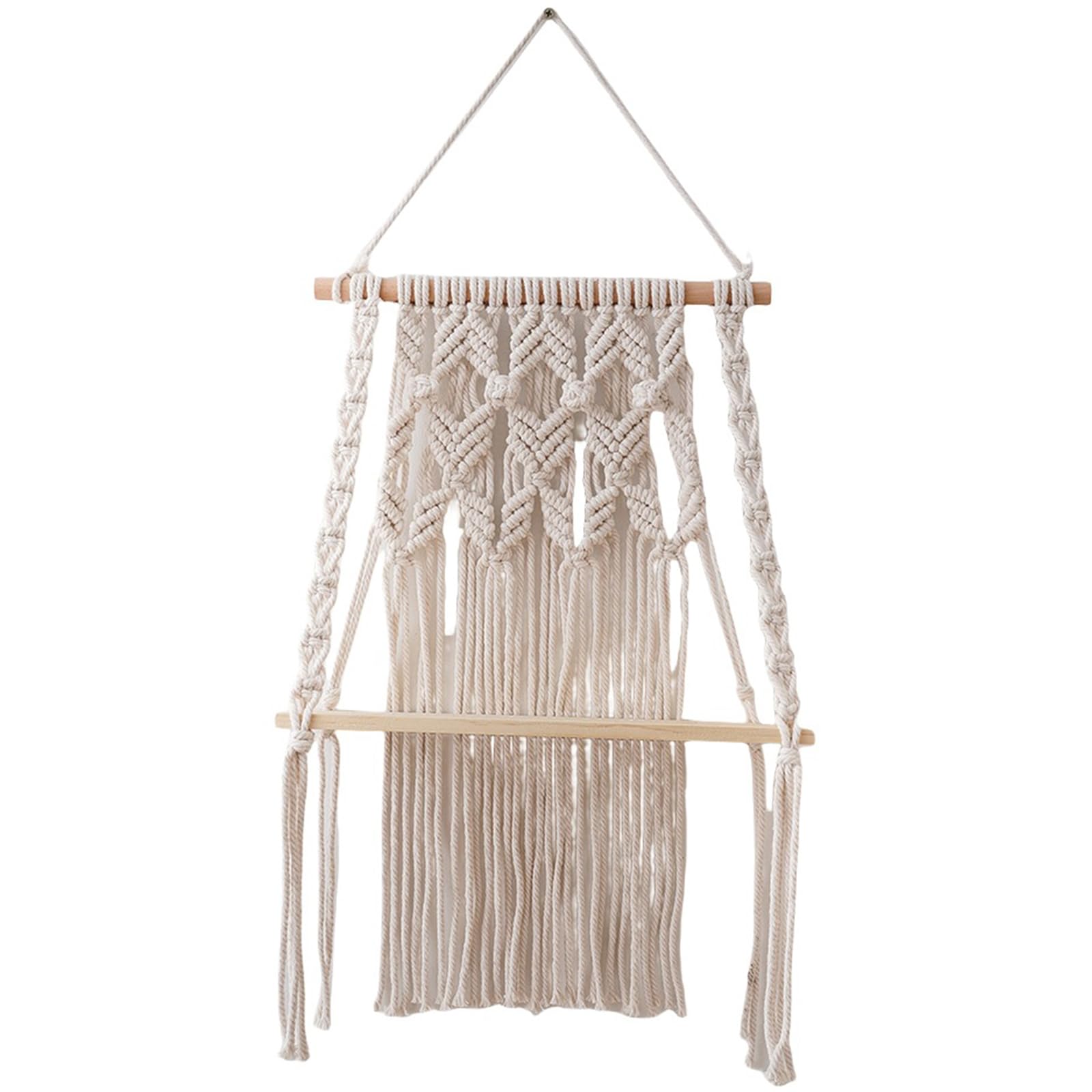 Elnwnnkc Wood Cotton Rope Wall Hanging Shelf for Home Decors and Space Saving Wall Shelf for Plant Display Woven Tapestry Rack