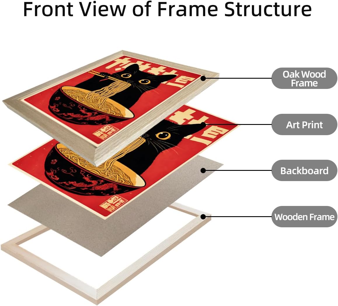 Framed Cat Ramen Canvas Print Posters Japanese Kitchen Wall Art Japandi Wall Decor Minimalist Painting Artworks Dining Room Picture Wall Decor for Home