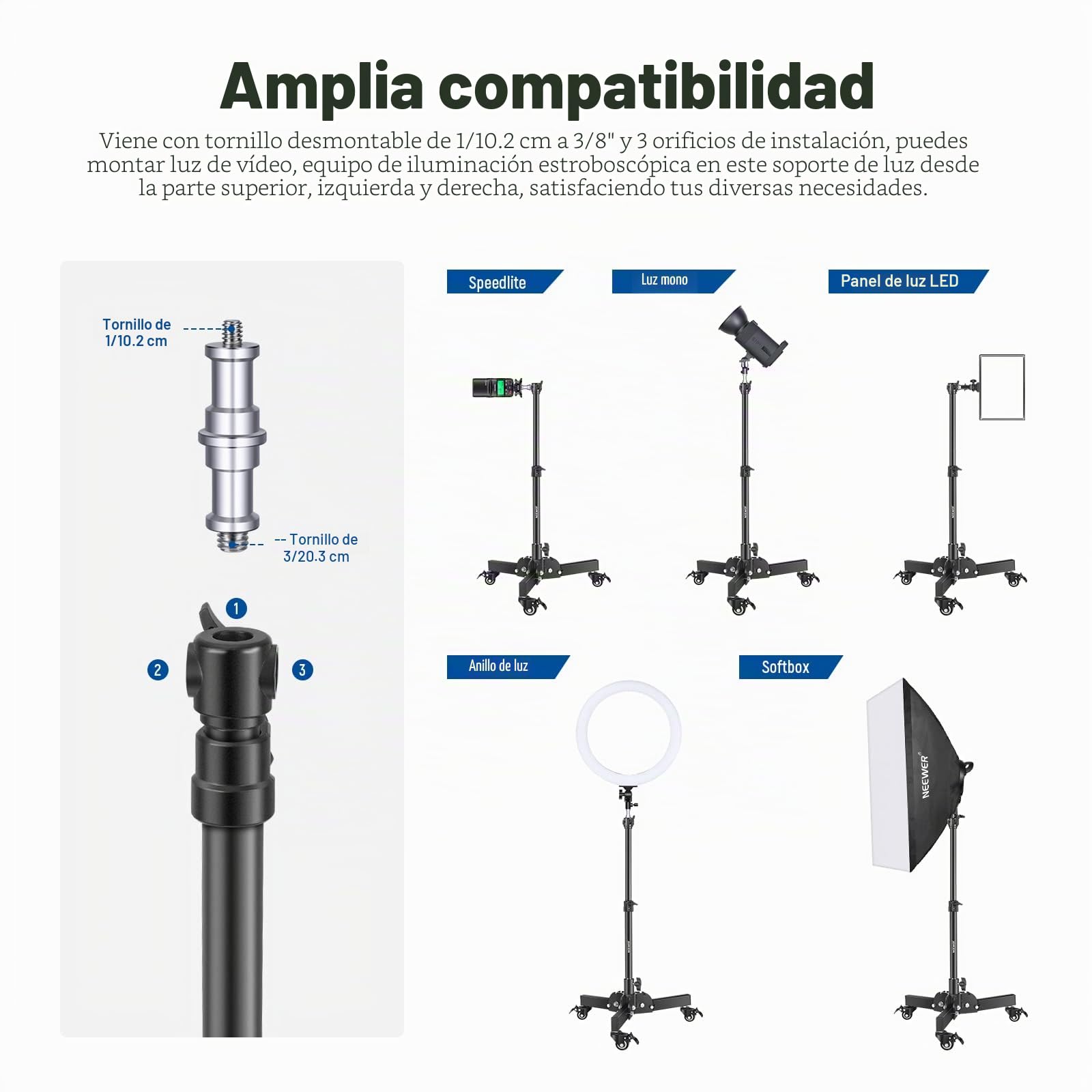 NEEWER Soporte de luz Resistente con Ruedas, Soporte de trípode Plegable de Altura máxima de 2.5 pies para Disparo de ángulo bajo/Mesa, Soporte de luz de fotografía para softbox, monolight y Otros