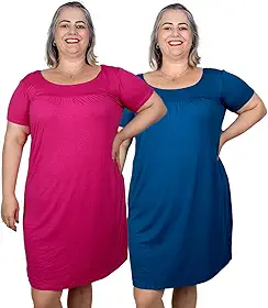 Kit 2 Vestidos Midi Moda Evangélica Manga Curta Lisos Gospel Comportado