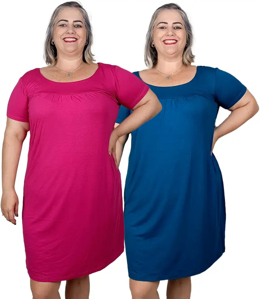 Kit 2 Vestidos Midi Moda Evangélica Manga Curta Lisos Gospel Comportado