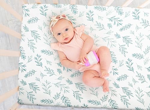 Miniatura 3 de Paquete de 4 sábanas bajeras de color verde salvia, transpirables, neutrales, unisex, para niños o niñas, con diseño de hojas y flores, sábanas para