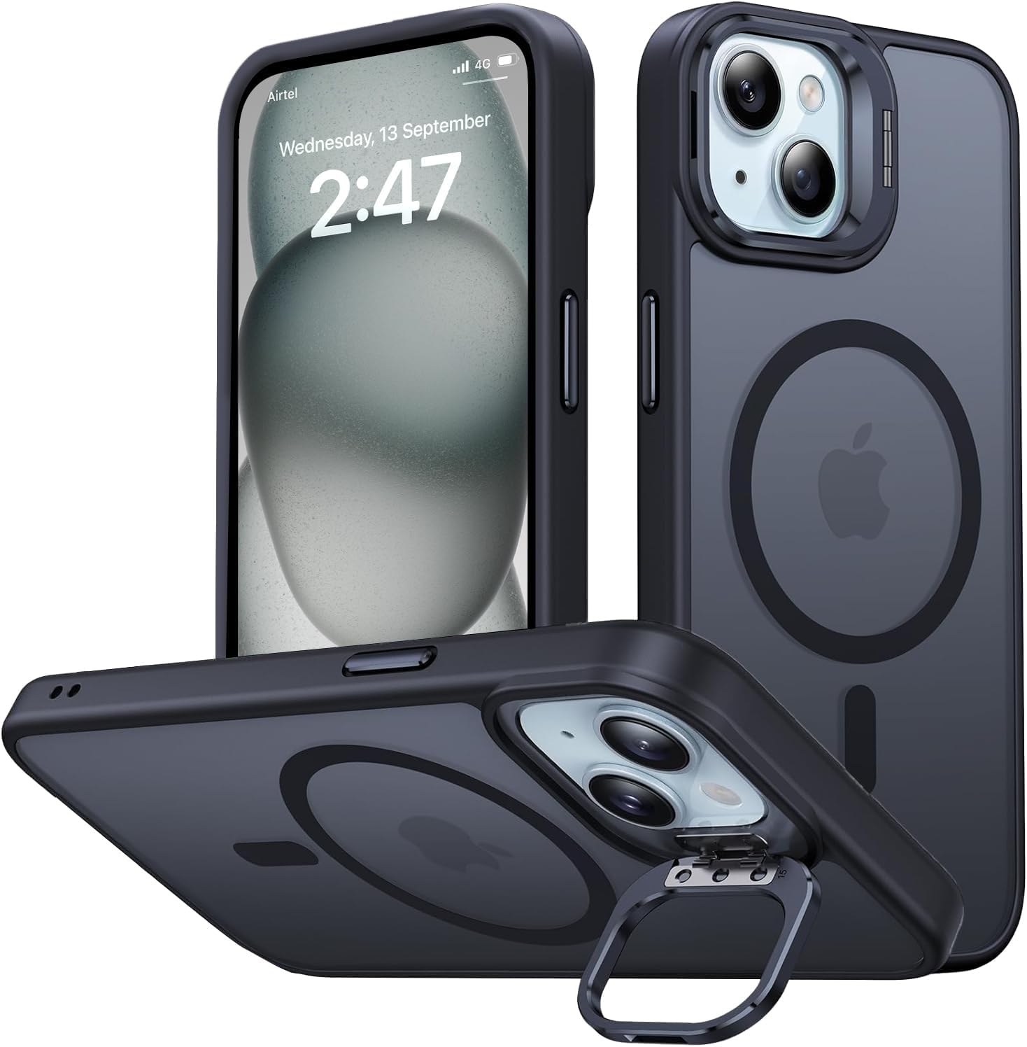 Thermoplastic Polyurethane Stand Case For iPhone 15&iPhone 14|Translucent Frosted Back Cover Compatible With Mag