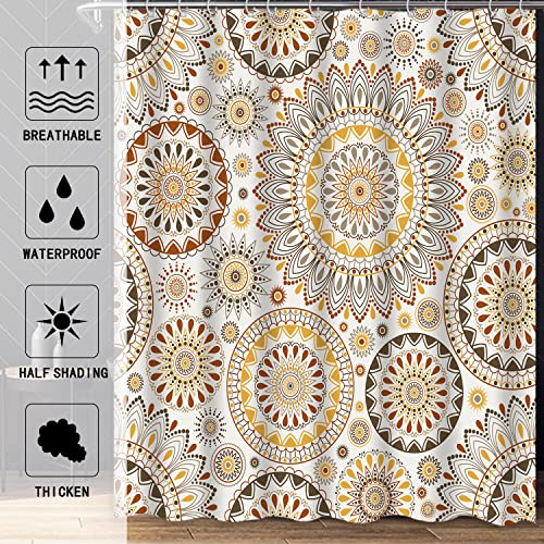 Jofei Yellow Vintage Boho Shower Curtain Colorful Retro Mandala Flowers Botanical Shower Curtain Waterproof Polyester Fabric Bathroom Decor Shower Curtain Set, 72 X 72 Inches #TOP5