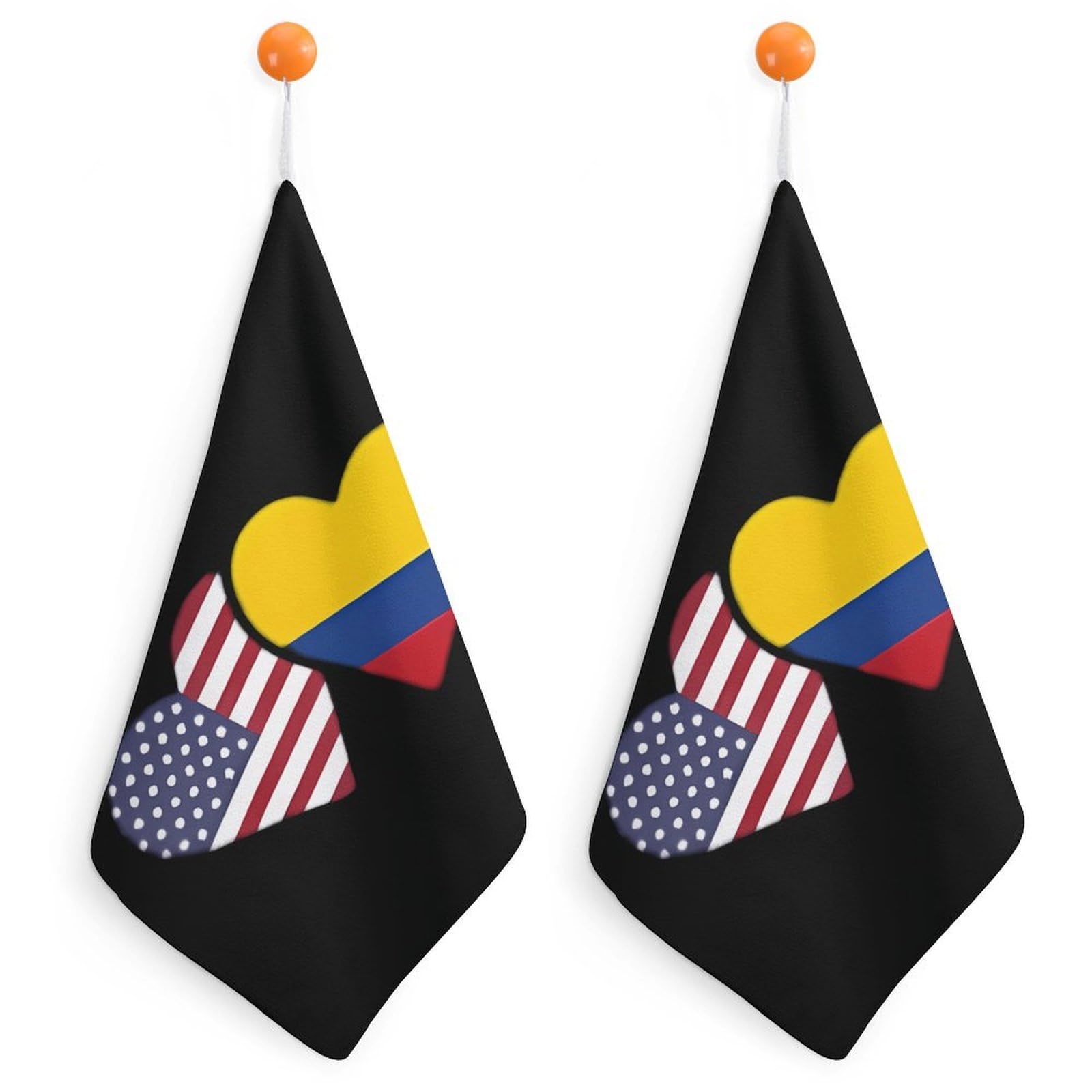 CGSBNGHA U.S. Colombia Flag Heart Hand Towel Hanging Face Towels Cleaning Cloths Handkerchief for Bathroom Kitchen