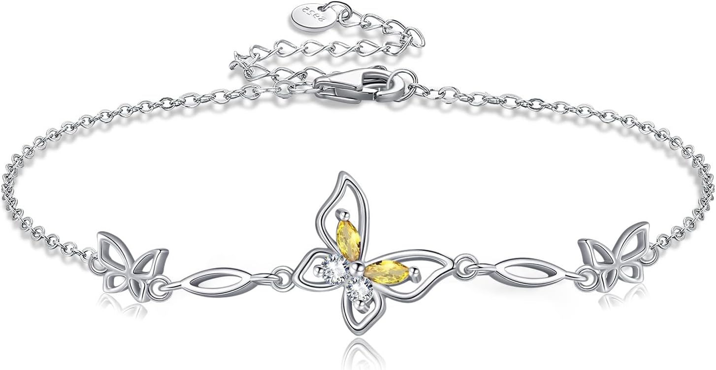 Butterfly/Love Knot Infinity/Rose Bracelet for Women 925 Sterling Silver Birthstone Love Friendship Bracelet for Women