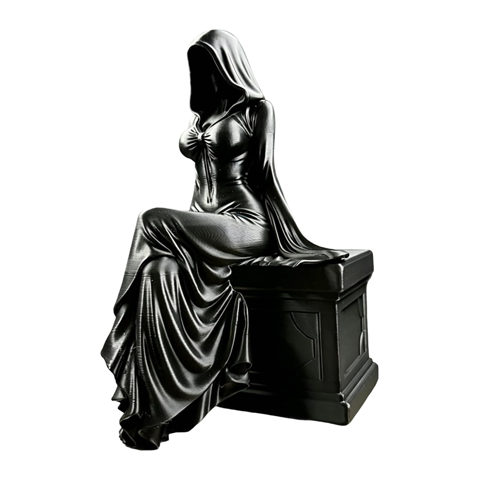 ZhzeYun 3D Printed Lady Reaper Figurine Hooded Girl Statue Gothic Bookshelf Decor Resin Dark Fantasy Ornament Mysterious Elegant Sitting Sculpture Dark Academic Gift Home AccentB