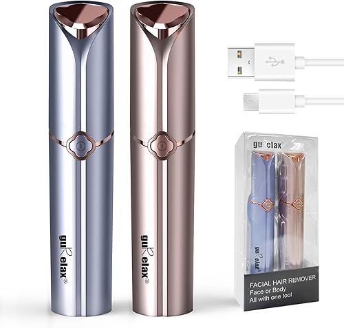 gurelax - Depilación facial para mujeres (1 dorado + 1 azul), dispositivo de depilación eléctrico, removedor de vello facial sin dolor para