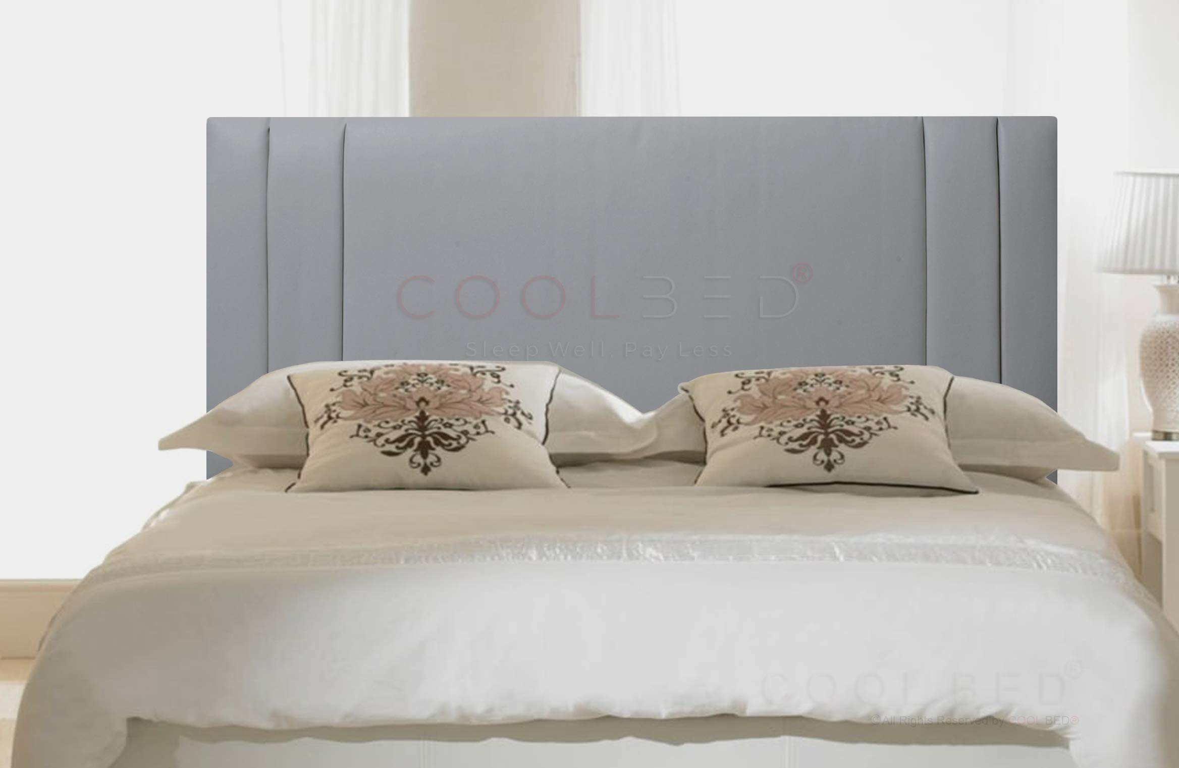 FAUX LEATHER 20" SAVANNAH HEADBOARD FOR DIVAN BED BASE (Silver, 5FT - KING SIZE)