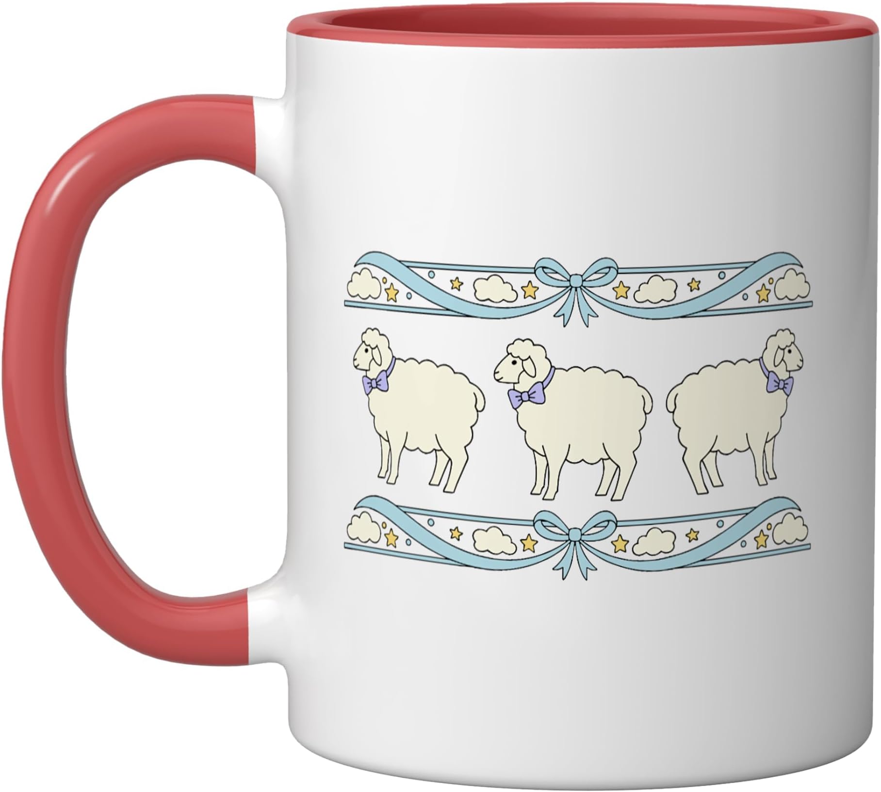 Counting Sheep Dreamy Sky Ceramic Mug, Red/White
