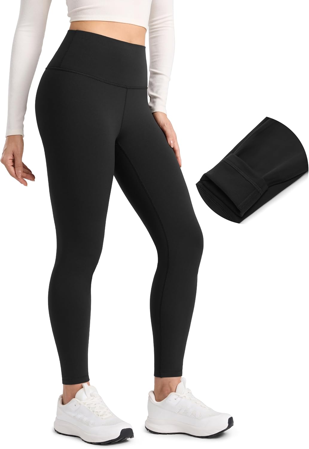 CRZ YOGA Matte Thermal Fleece Lined Leggings 28'' - Casual Lounge Workout Womens Yoga Full Length Pants Winter Warm