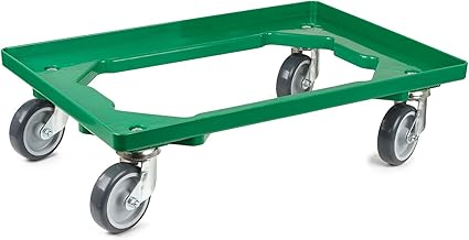 aidB Plastic Transport Roller Open – Green – with Rubber Wheels, 4 Swivel Castors – Single