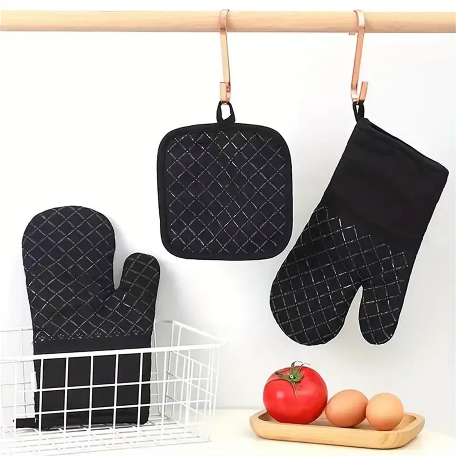 MRKU Backhandschuhe, Ofenhandschuhe, hitzebeständig, Silikon-Topflappen-Set, rutschfest, hitzebeständige Küchenisoliermatte