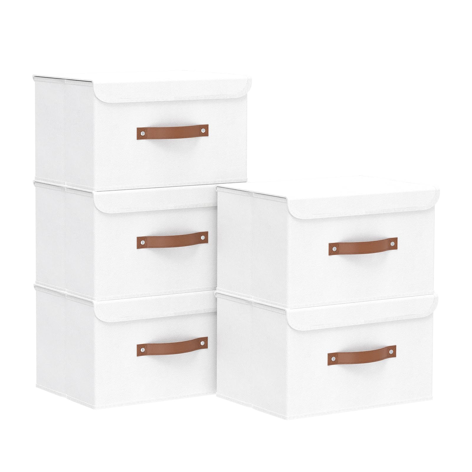 Yawinhe Storage Boxes with Lids 5 Pack, Collapsible Storage Bin with Handle, for Organizing Clothes, 38x25x25cm, White, SNK018WL-5 — image 1
