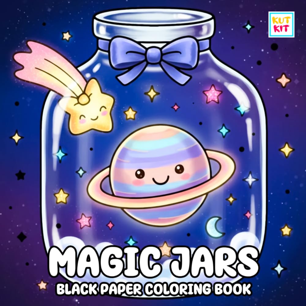 Magic Jars Black Paper Coloring Book: Cute Jar Scenes, Fantasy Elements, High Contrast Pages