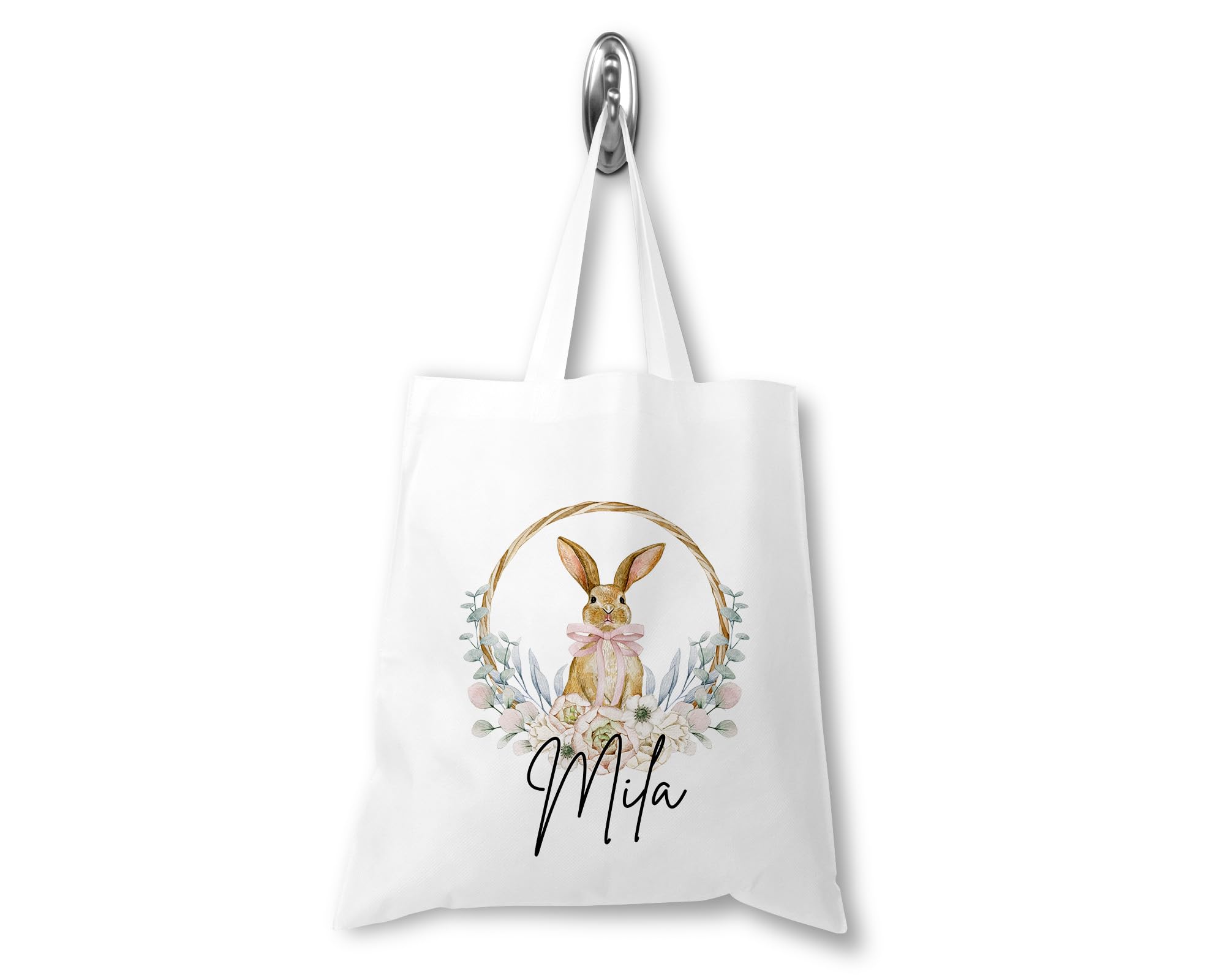 UNIQUEPGIFTS Personalised Easter Bag – Kids Easter Egg Hunt Basket, Custom Name Treat Bag, Gift Bag Boys Girls, Reusable Tote