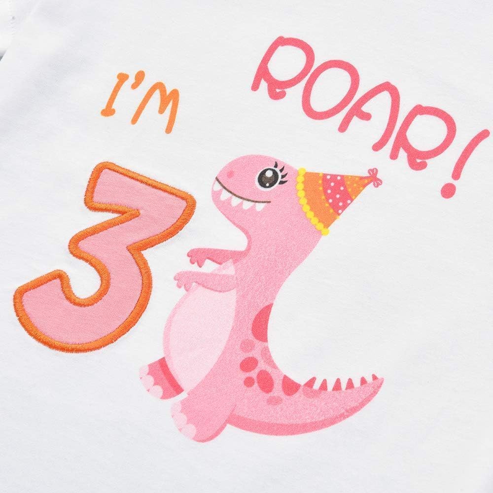 3rd Birthday Girl T-Shirt Dinosaur Party B-Day Themed Tee Gift for Toddler
