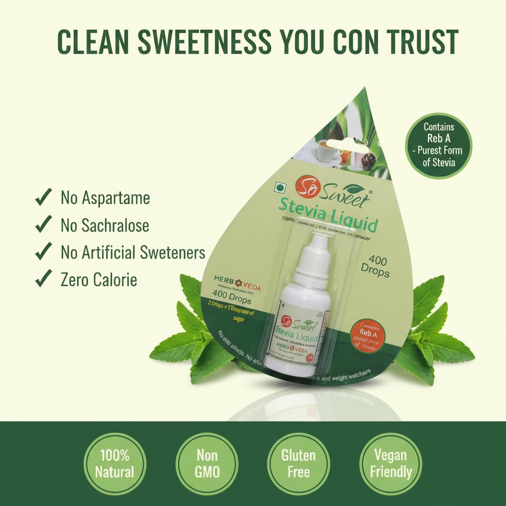 So Sweet Stevia Liquid, Sugar-Free, 400 Drops (200 Servings), 20ml, Zero-Calorie Natural Sweetener, Perfect for Coffee, Tea, and Baking, Diabetic & Keto Friendly, Easy to Use 3