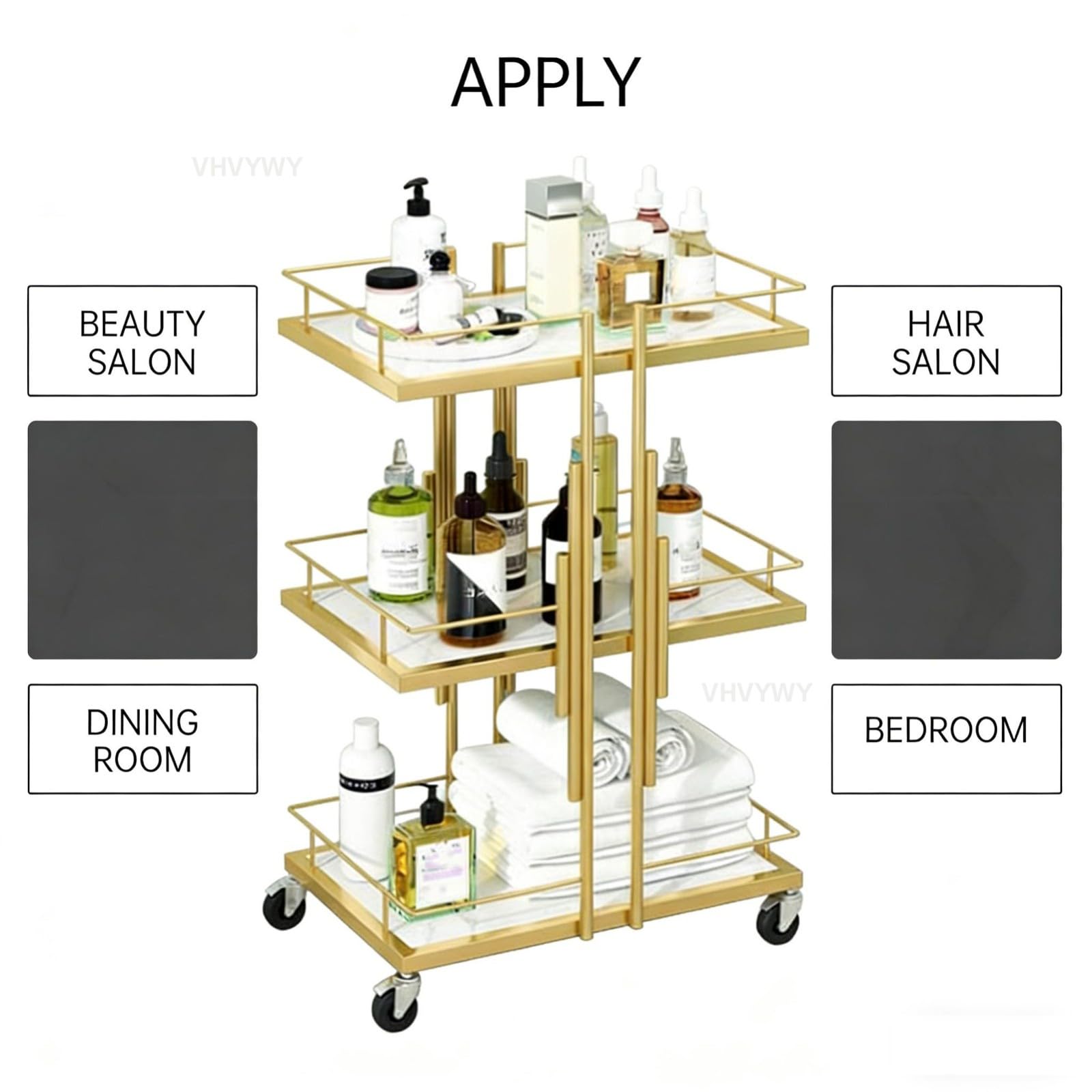 Carrello da bar a 3 livelli con piano del tavolo, carrello multiuso su ruote, per parrucchieri, ciglia, spa, tatuaggi, manicure, trattamenti per il viso, carrello medico per salone di bellezza