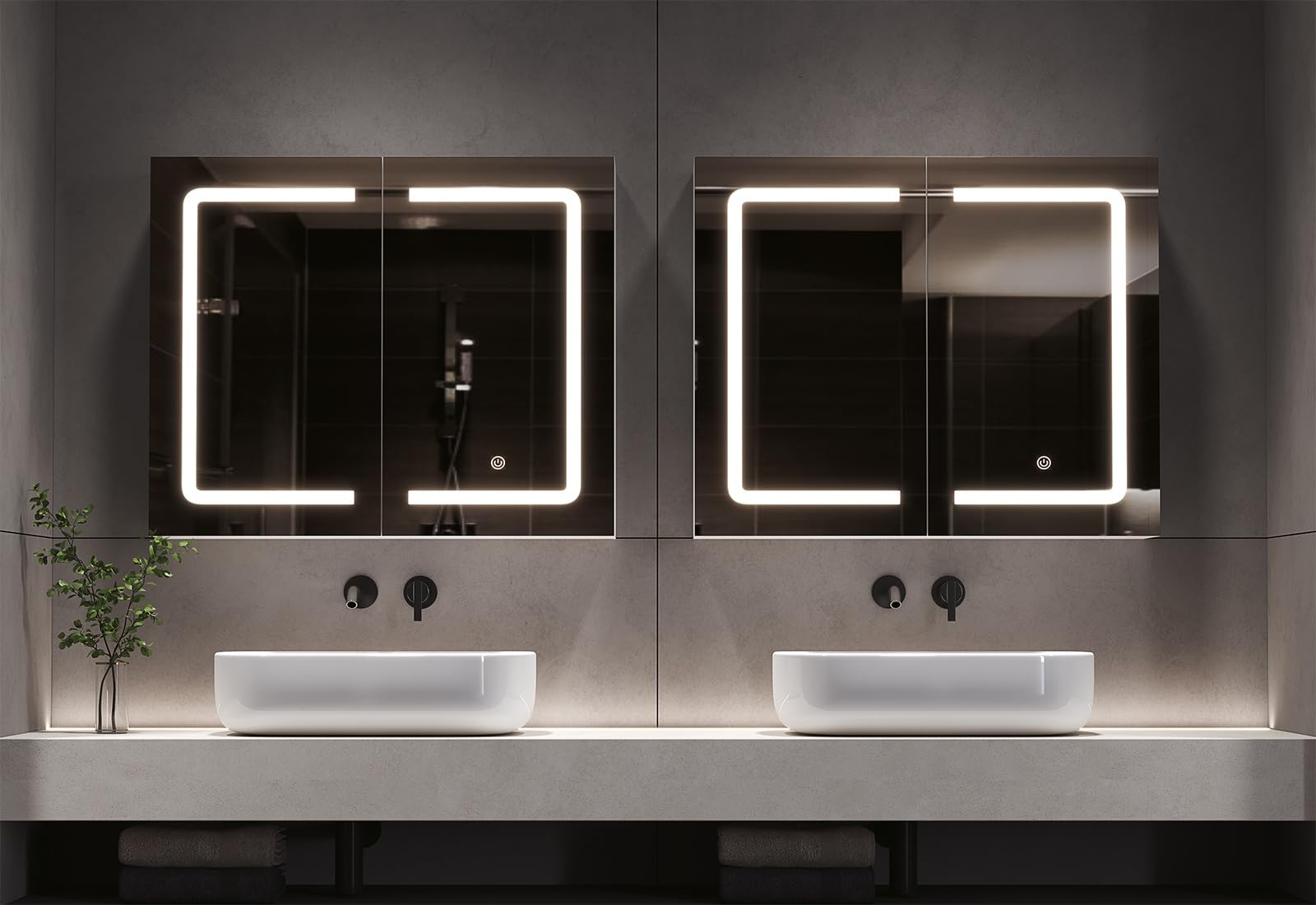 DICTAC Armoire de Salle de Bain avec Miroir et LED éclairage 70x16x60cm Armoire de Toilette Miroir avec Prise et Étagère Réglable,Meuble Pharmacie Salle de Bain,Température de Couleur Réglable,Blanc