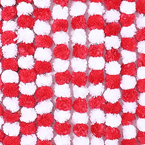The Art Box Artificial Marigold Garland Pack Of 5 Pcs - 5 Feet Each, Red And White Valentine Decorations Wedding Fake Flowers Strands Fall Hanging Garland Christmas Party Indian Pooja Diwali Decor #TOP5
