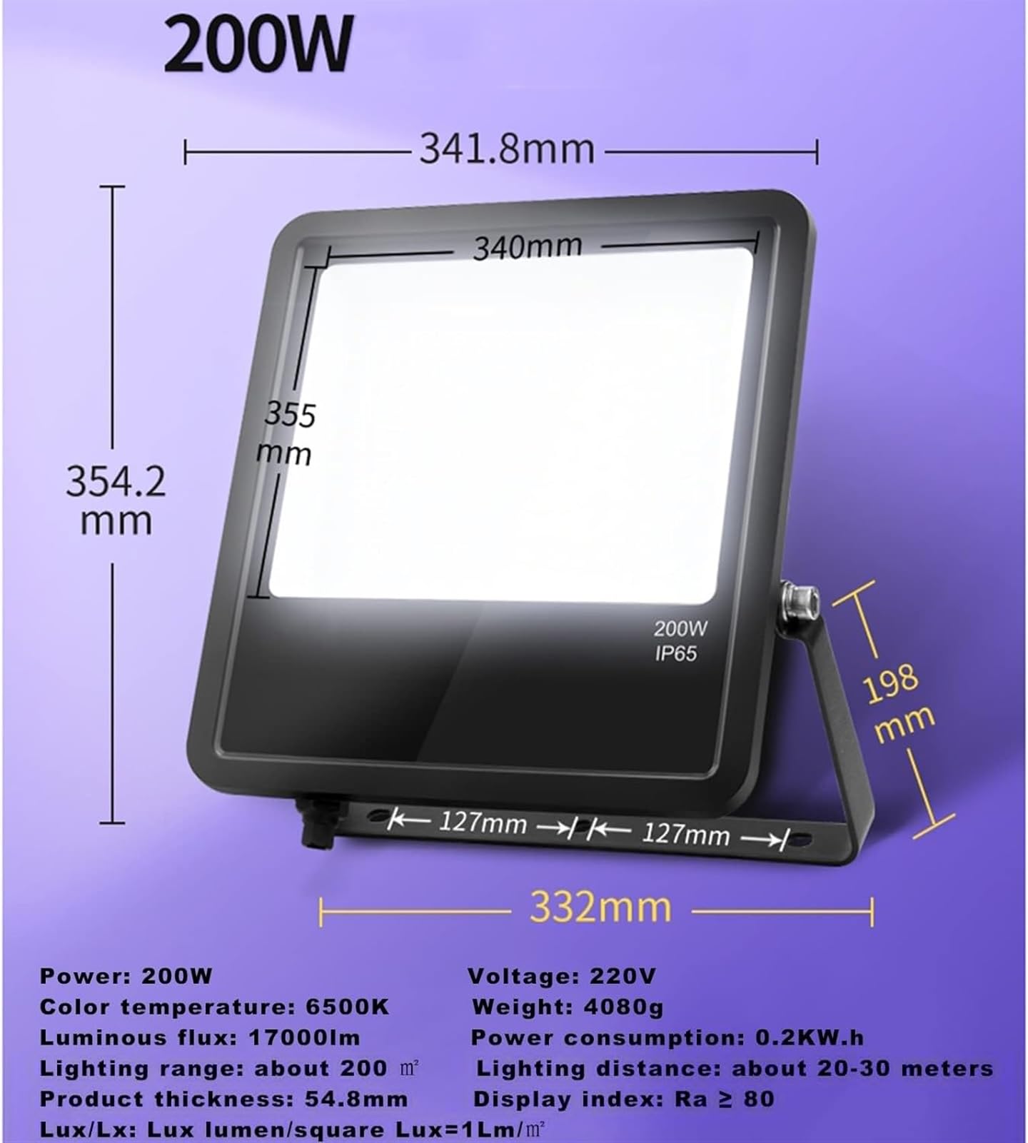 Światła robocze, Lampa robocza LED IP65, zewnętrzne oświetlenie punktowe ścienne, idealny wybór do garaży, tarasów i dachów(6500k,200W)
