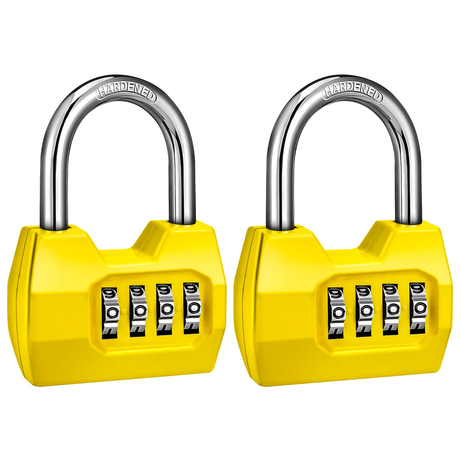 2 Pack disecu 4-Digit Combination Lock, Waterproof Outdoor Padlock for School Gym Locker, Fence, Gate, Shed, Storage Unit (Yellow)