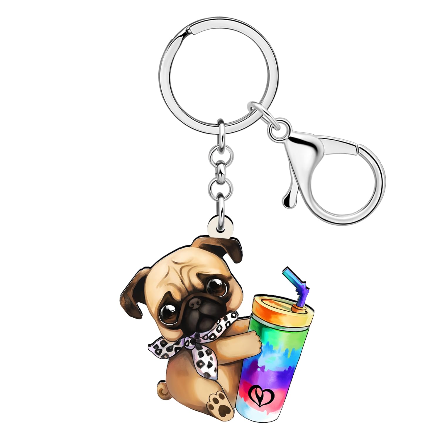 Acrylic Cute Pug Keychain Key Ring Puppy Pet Lovers Dog Gifts for Women Girls Dog Mom Car Keys Wallet Backpack Accessories