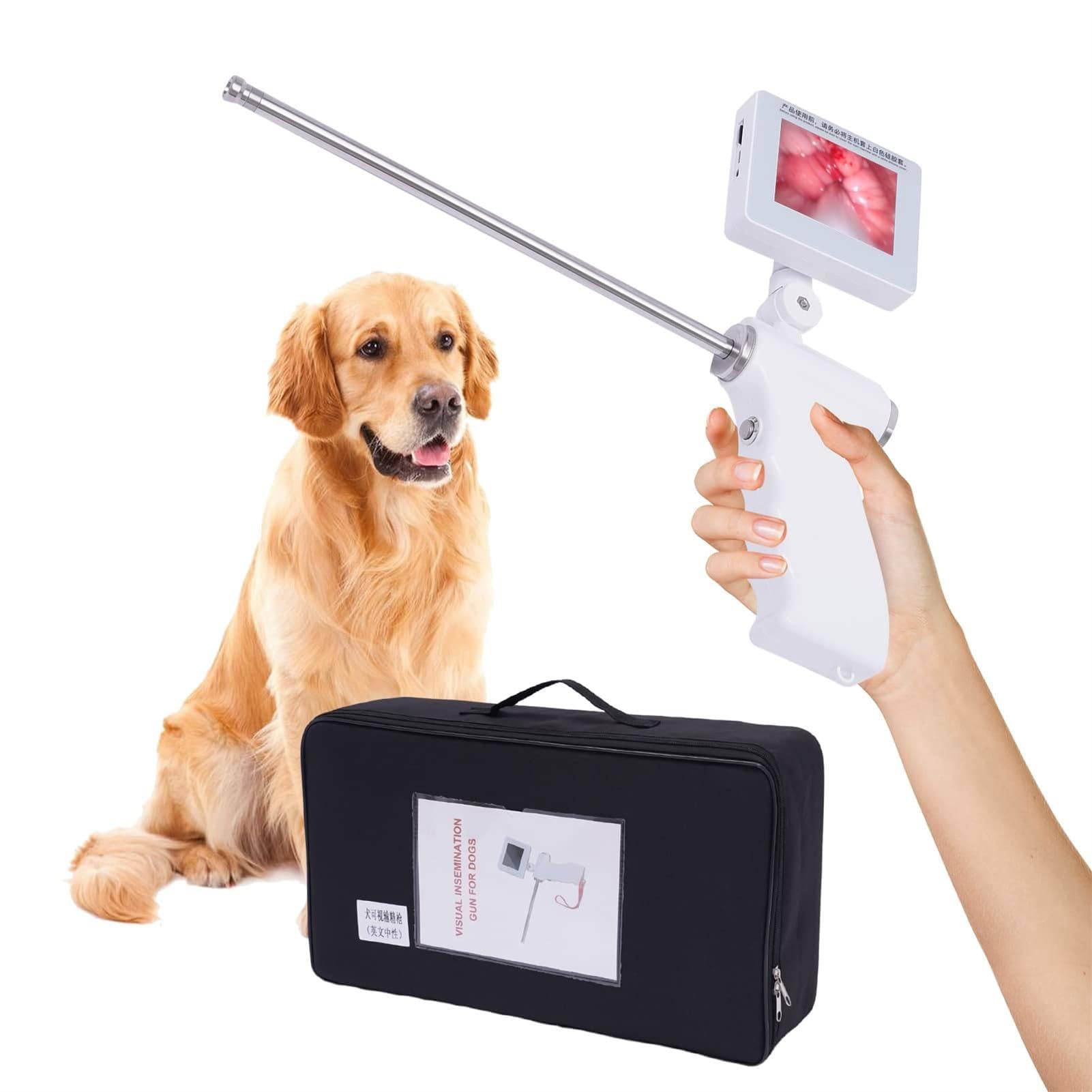 Zaawansowany pistolet do sztucznej inseminacji z obrotowym ekranem - endoskop wizualny krowy urządzenie do sztucznej inseminacji nasienia do hodowli weterynaryjnej,Dog