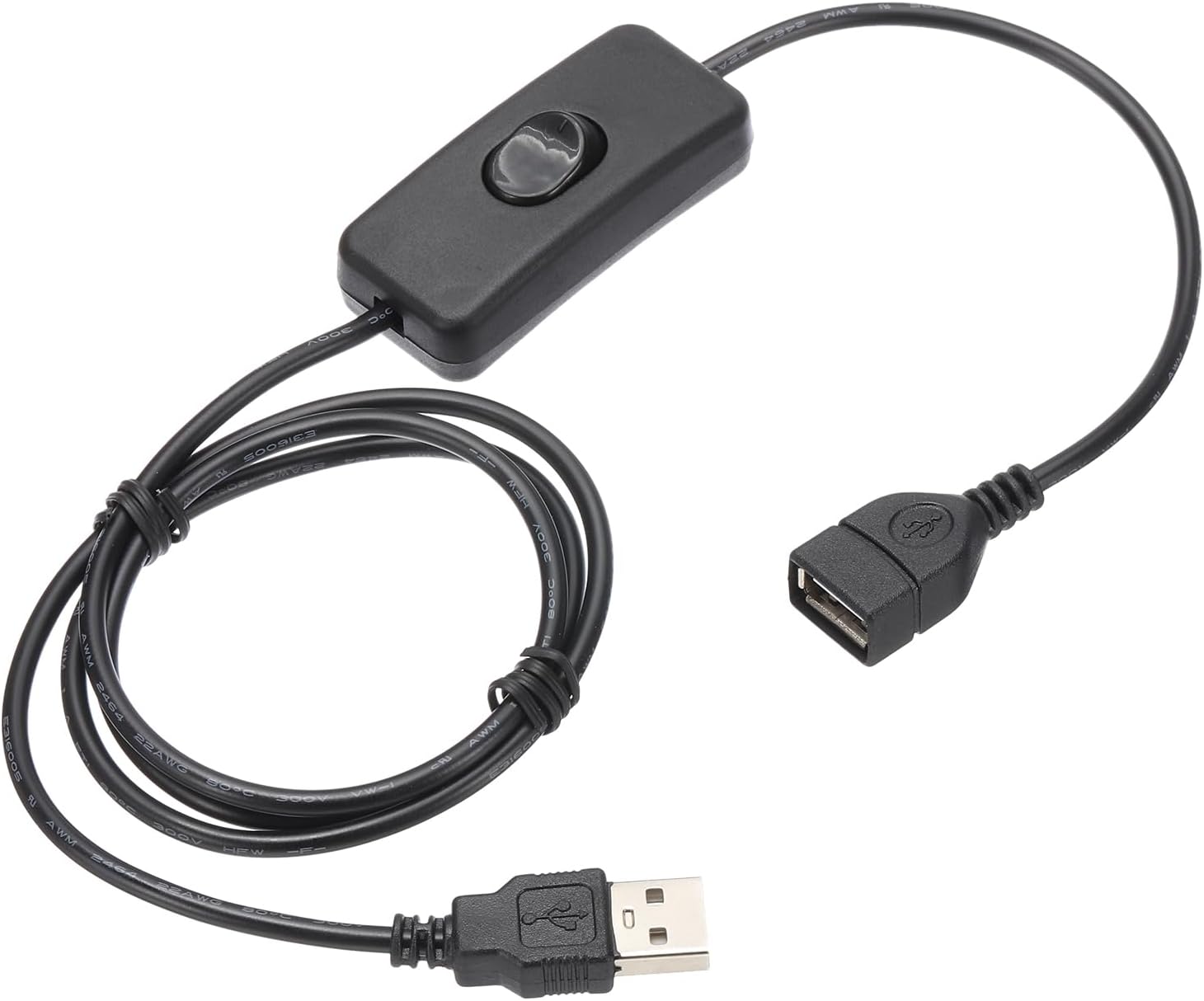 sourcing map USB Extension Cable with ON/Off Toggle Switch 1m USB Male to Female Extension Cord for Desk Lamp Fan LED Light Strip Black Pack of 1