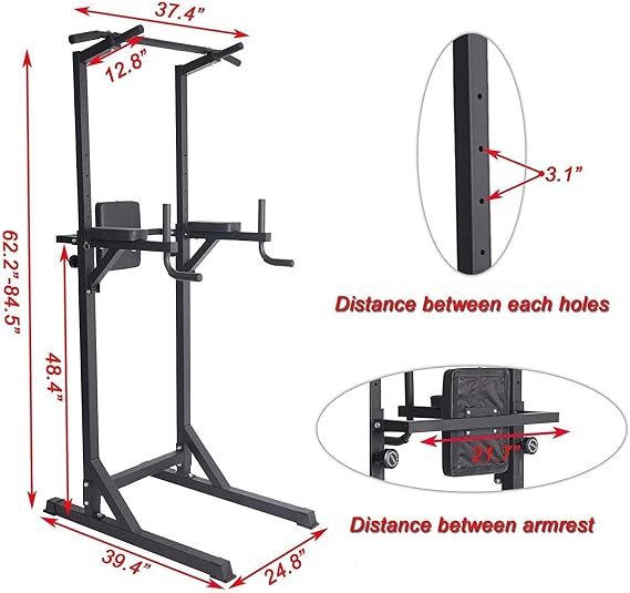 Power Tower Dip Station Pull Up Bar for Home Gym Adjustable Height Strength Training Workout Equipment,Pull Up Bar Station