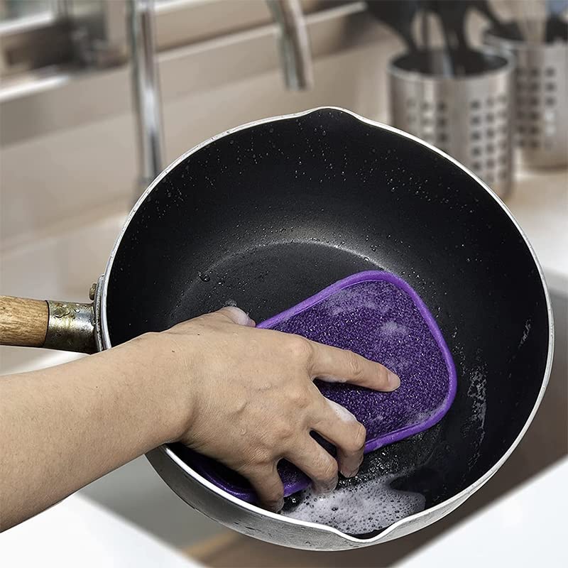 Image of Durable Scrub Scouring Sponge, Non-Scratch Microfiber Multi Surface Scrub and Wipe Sponges, Effortless Cleaning of Dishes, Pots and Pans, 6 Pack, Purple