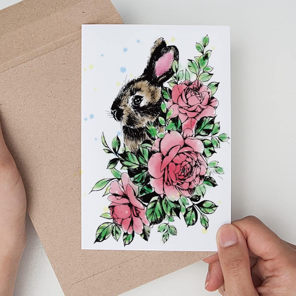 Easter Rabbit Background Clear Stamps for Card Making Decoration and Scrapbooking Supplies, Animals Flowers Rose Transparent Rubber Stamps for Easter Day Paper Card Photo Album Crafting Supplies