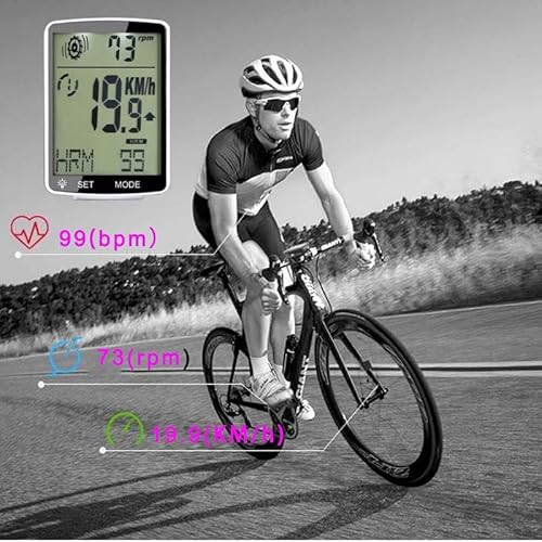Pulsómetro inalámbrico, velocímetro y cadencia de pedaleo 3 en 1, cuentakilómetros LCD de la bicicleta de 2,8 pulgadas, exterior blanco, pantalla LCD de 2,8 pulgadas, ordenador de bicicleta con - imagen 3