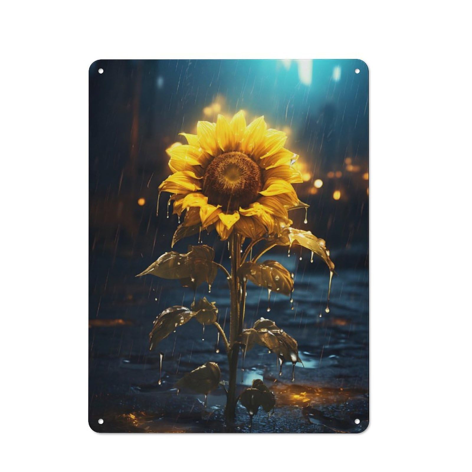 Junmoney Rainy Sun Flower Tin Sign 40X30cm With For Pub Or Café, Retro-Style Decor, Suited To Café Interior Fans