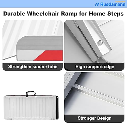 Miniatura 5 de Ruedamann Rampa para silla de ruedas resistente de 5 pies, aluminio duradero con capacidad de carga de 800 libras, rampa de umbral antideslizante y