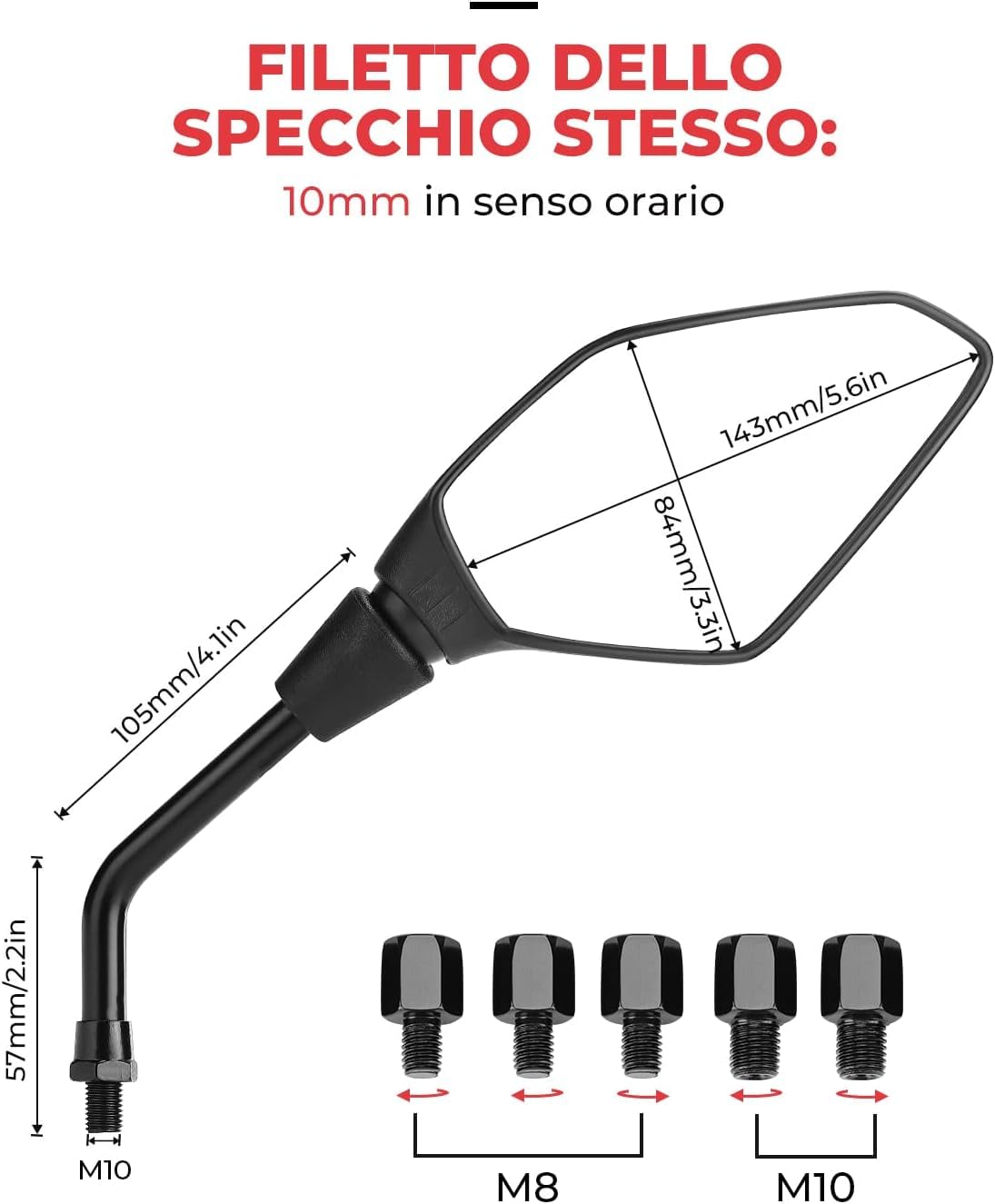 KEMIMOTO Specchietto Retrovisore Moto Universali Omologati 8mm 10mm Filettato per MT 07 MT 09 SV650 GSX-S1000