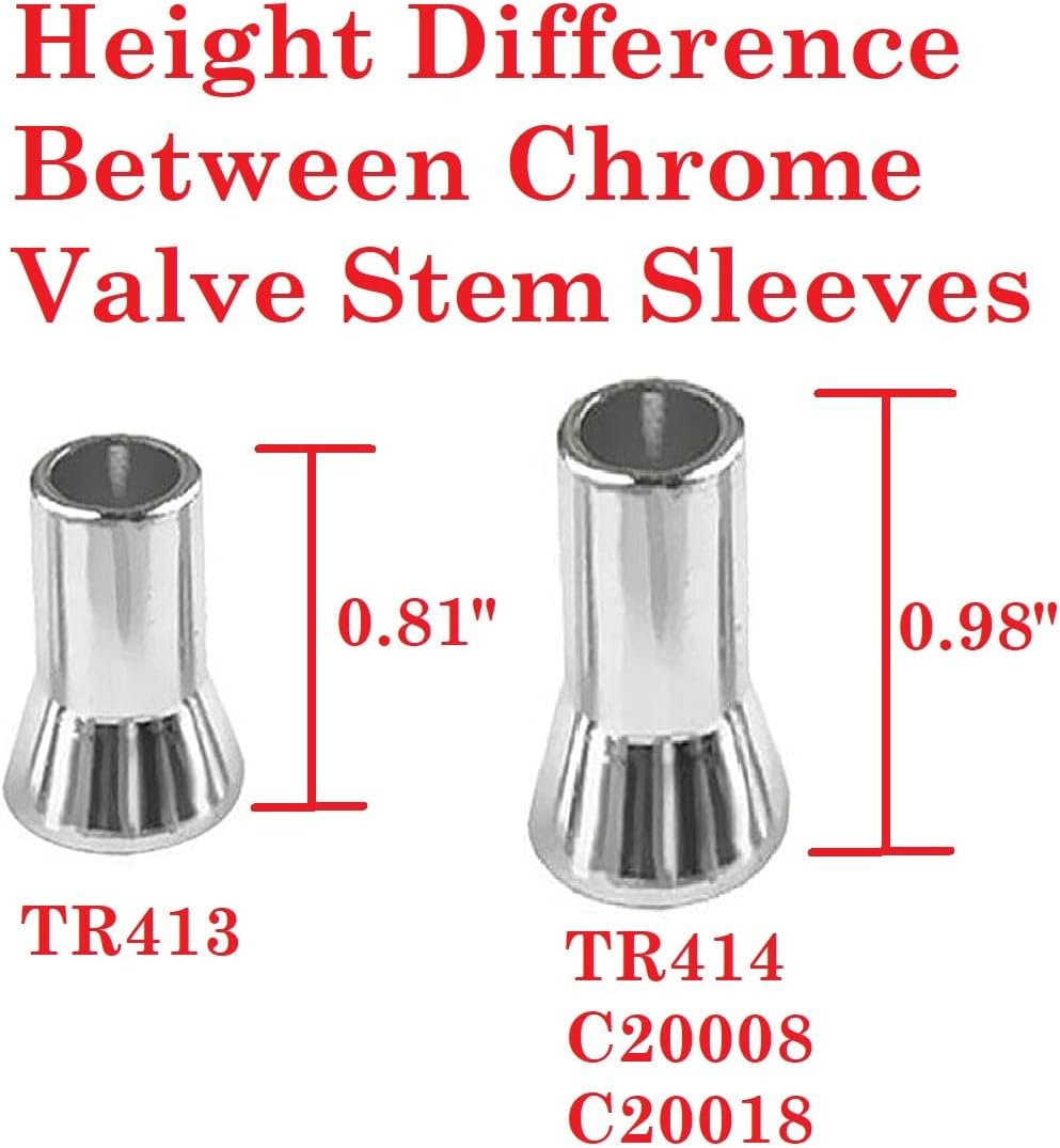 Muzzys C20008 TR414, Universal, TPMS Chrome Valve Stem Sleeve Covers and Cap Dress Up Kit (Set of 4) Fits All TPMS Rubber Valve Stems for All Make and Model Cars and Trucks with Rubber TPMS Sensors