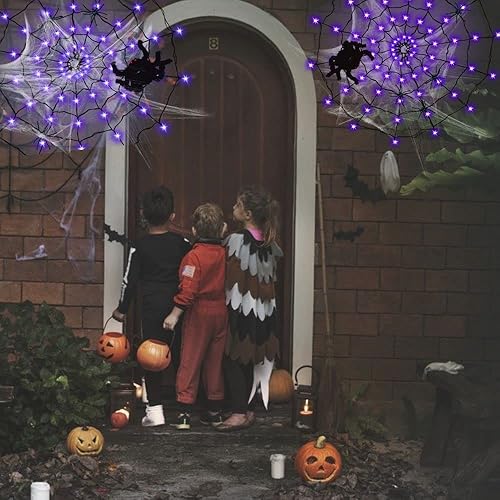Miniatura 3 de GVANCA Luces de telaraña de Halloween Decrations, 70 luces LED de telaraña para decoración de Halloween en interiores y exteriores, impermeables,
