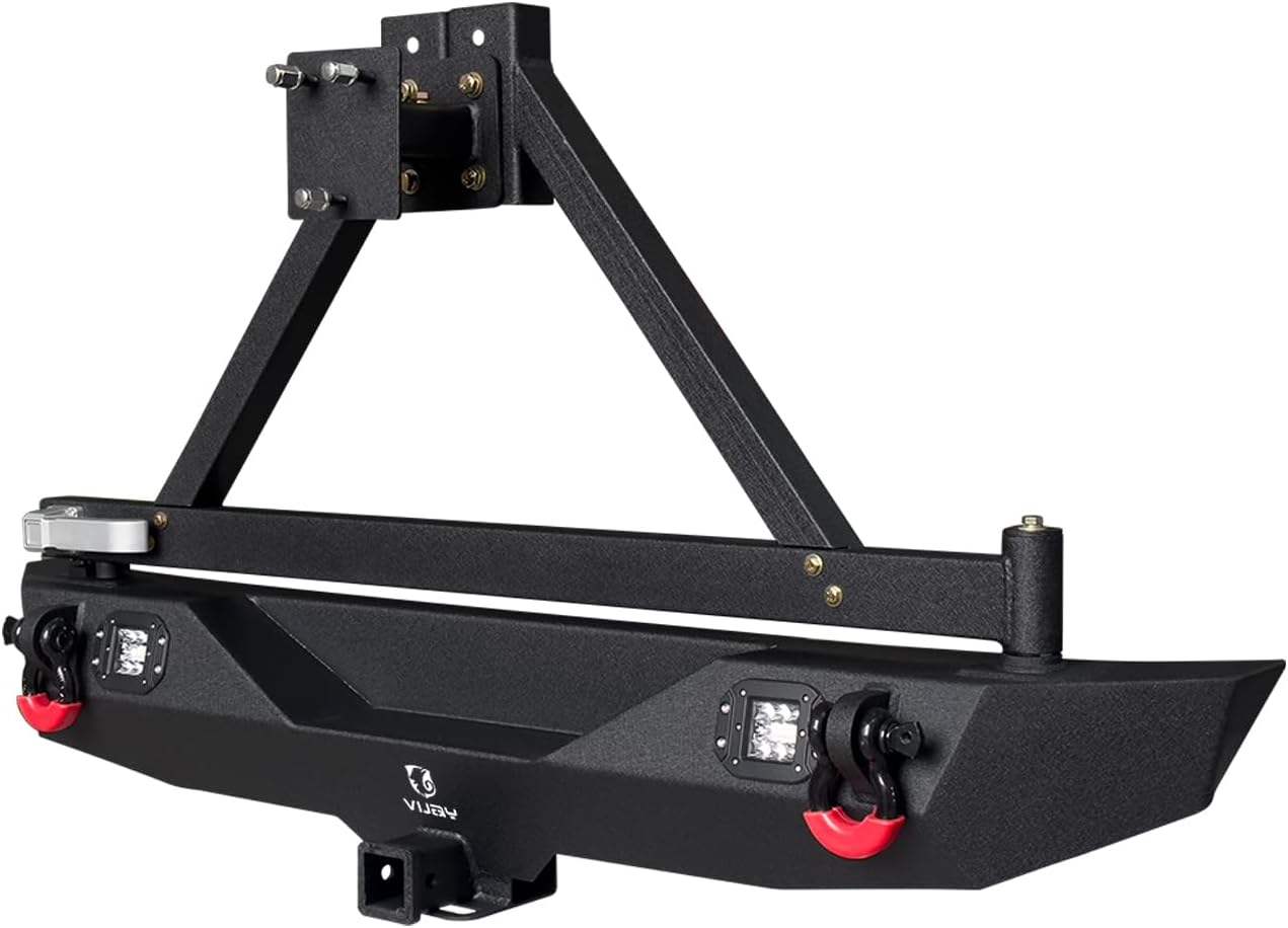 Vijay Rear Bumper Fits 2007-2018 Wrangler JK/JKU with LED Lights and D-ring and Spare tire rack