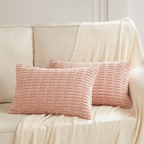 Fancy Homi - Paquete de 2 fundas de almohada decorativas lumbar rosado claro de 12 x 20 pulgadas para sala de estar, sofá y dormitorio, funda de