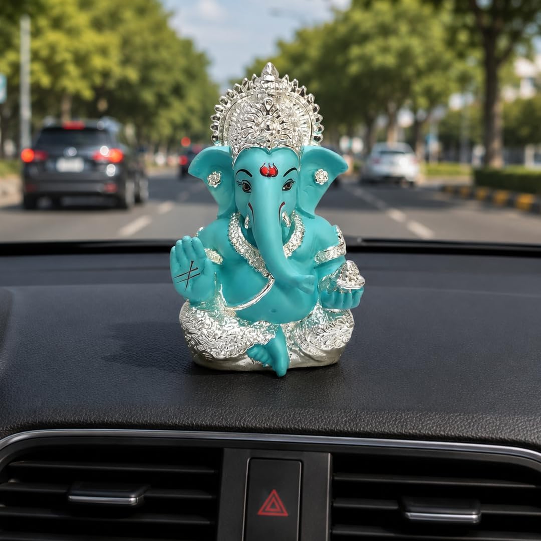 Gold Art India 999 Silver Plated ido for Car Dashboard,Home,Office Shelves,Diwali,Gifting,Idol 3.5 inches (Silver) (Silver Fountain Blue)