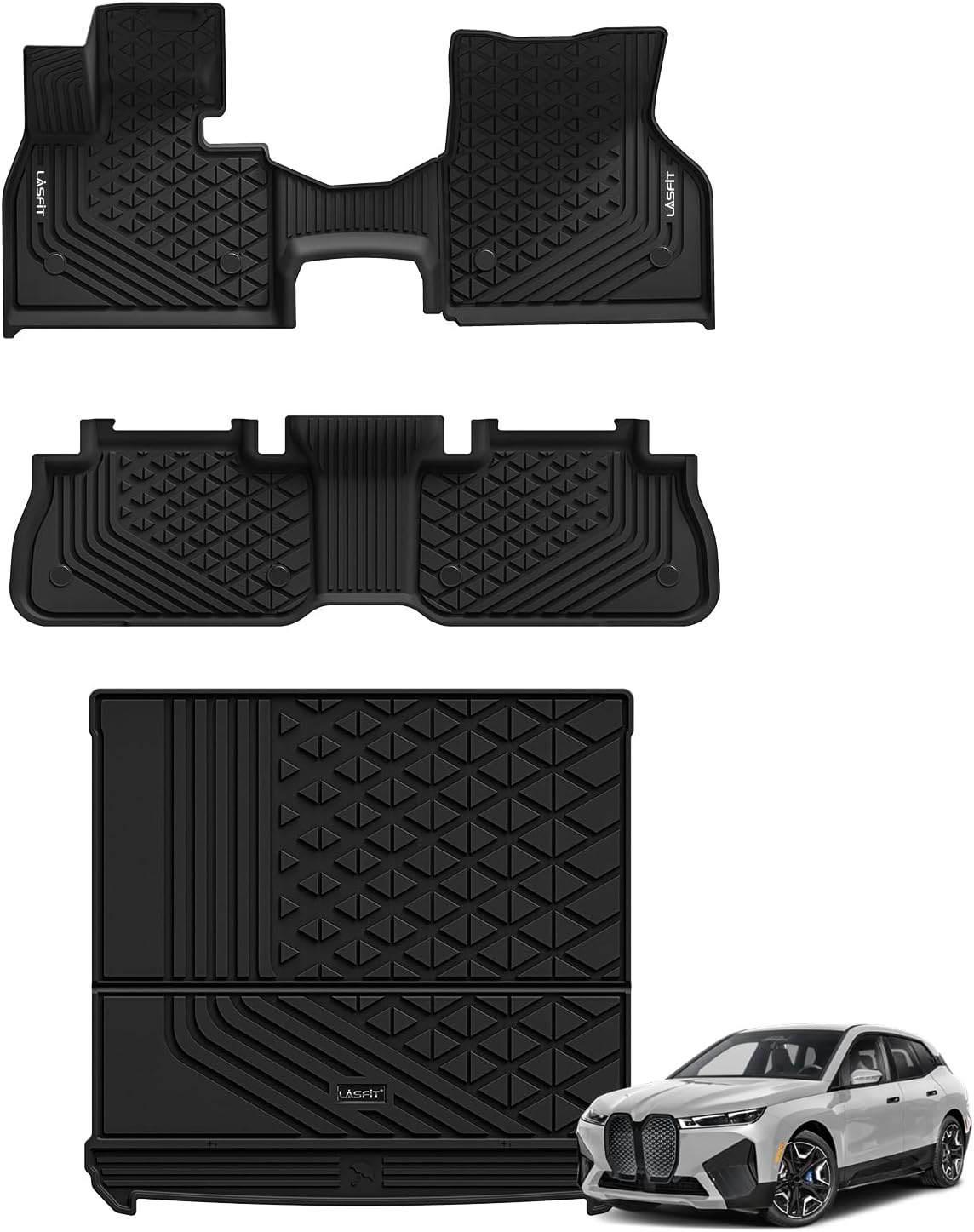 LASFIT Floor Mats & Cargo Liner for BMW IX 2022-2024 2025 2026 xDrive45 xDrive50 xDrive60 M60 M70, All Weather Protection Floor Liners, TPE Car Mat for BMW Accessories 1st & 2nd Row & Trunk Full Set - Image 7