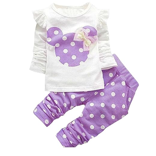 MH-Lucky Baby Girl Clothes Infant Outfits Set 2 Pieces Long Sleeved Tops + Pants (9-12 Months, Purple)