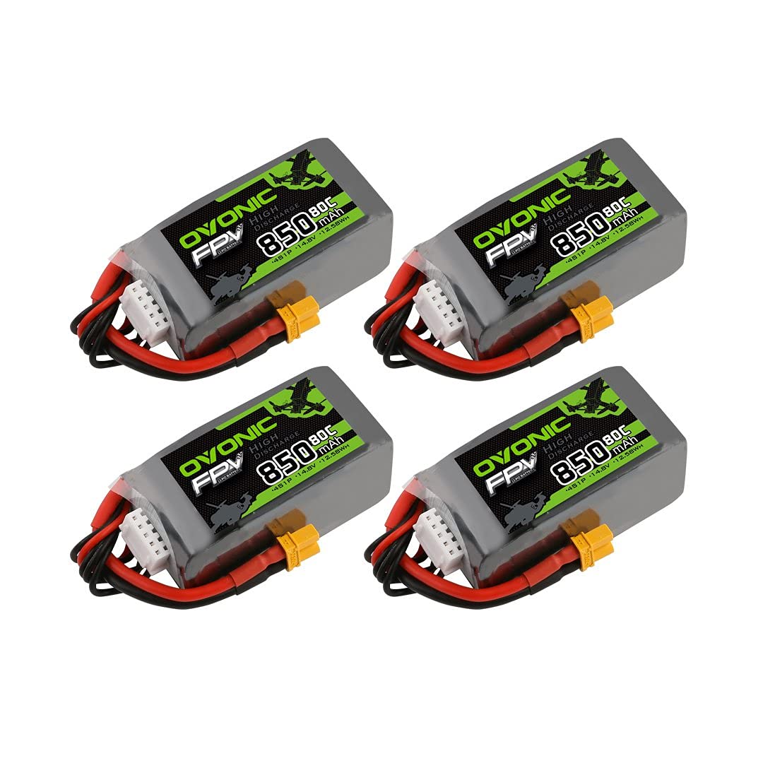 OVONIC4pcs 80C 850mAh 4S Lipo RC Battery with XT30 for RC Airplane Quadcopter Helicopter FPV Racing Drone