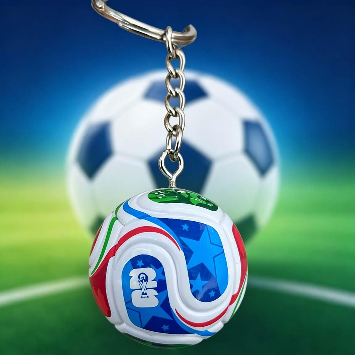 Football World Cup Key Chain Pendant,1.5 In Geometric Soccer Ball Keychain,Sports Ball Key Chain,Sports Souvenir Carnival Reward Keychains(Multicolor)