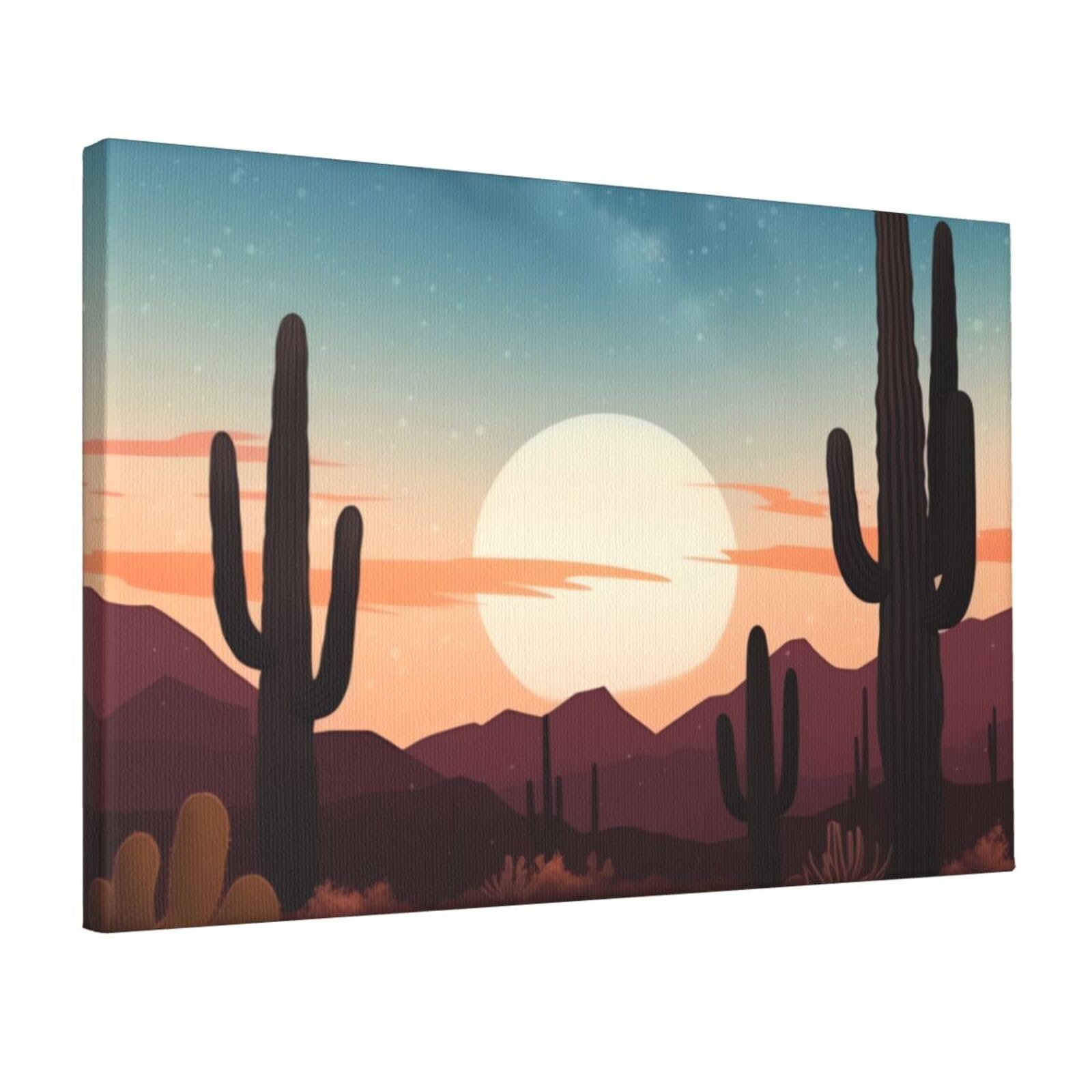 Canvas Wall Art for Living Room Wall Decor 12"x18" Modern Artwork Painting Pictures Hanging Canvas Prints Desert With Cactus Aesthetic Wall Art for Bedroom Bathroom Office Wallart Decor