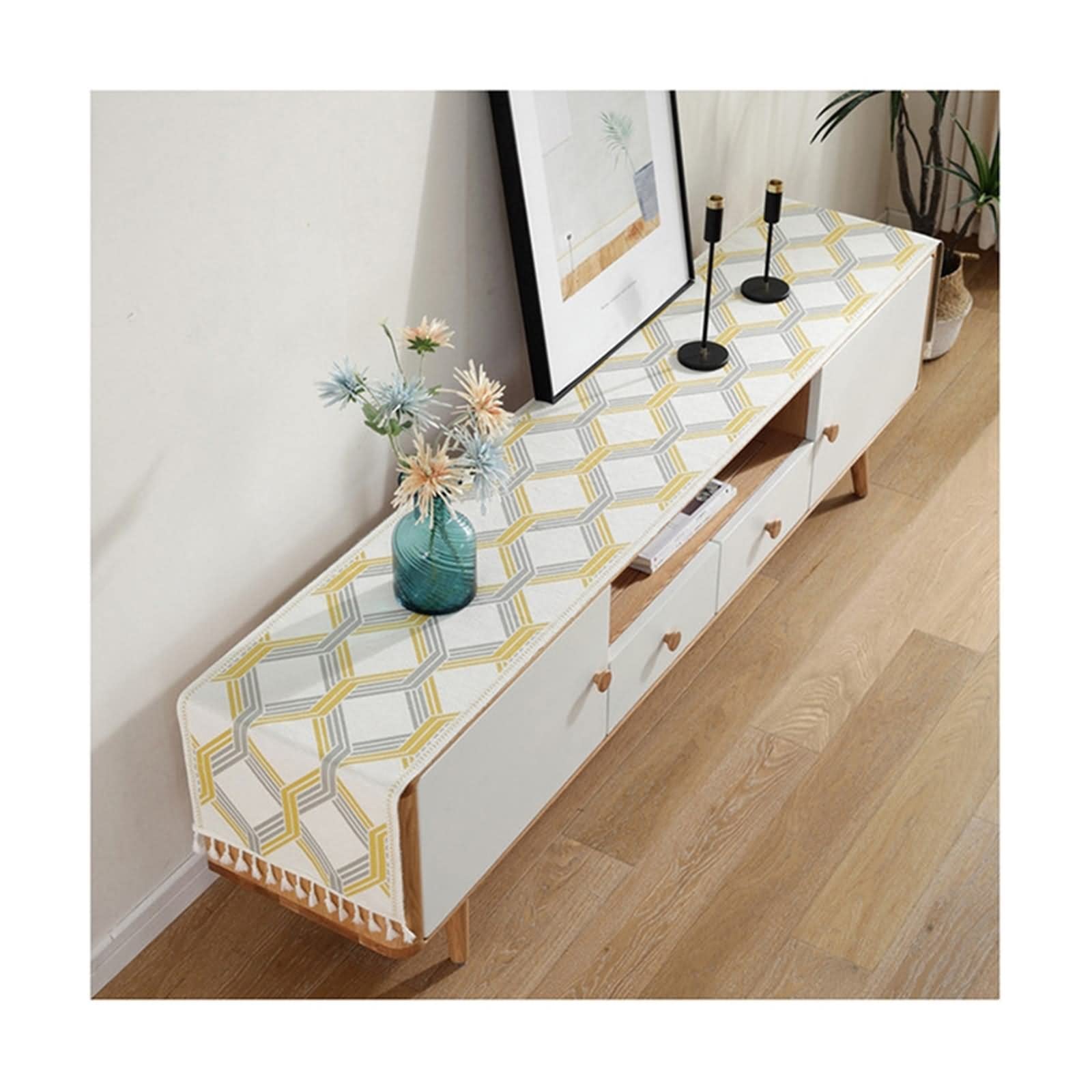 Camino de Mesa Rustico, Decoracion Mesa Comedor Moderno Geometría Amarillo Poliéster 35x250CM Navideña Fiestas Iinteriores O Al Aire Libre