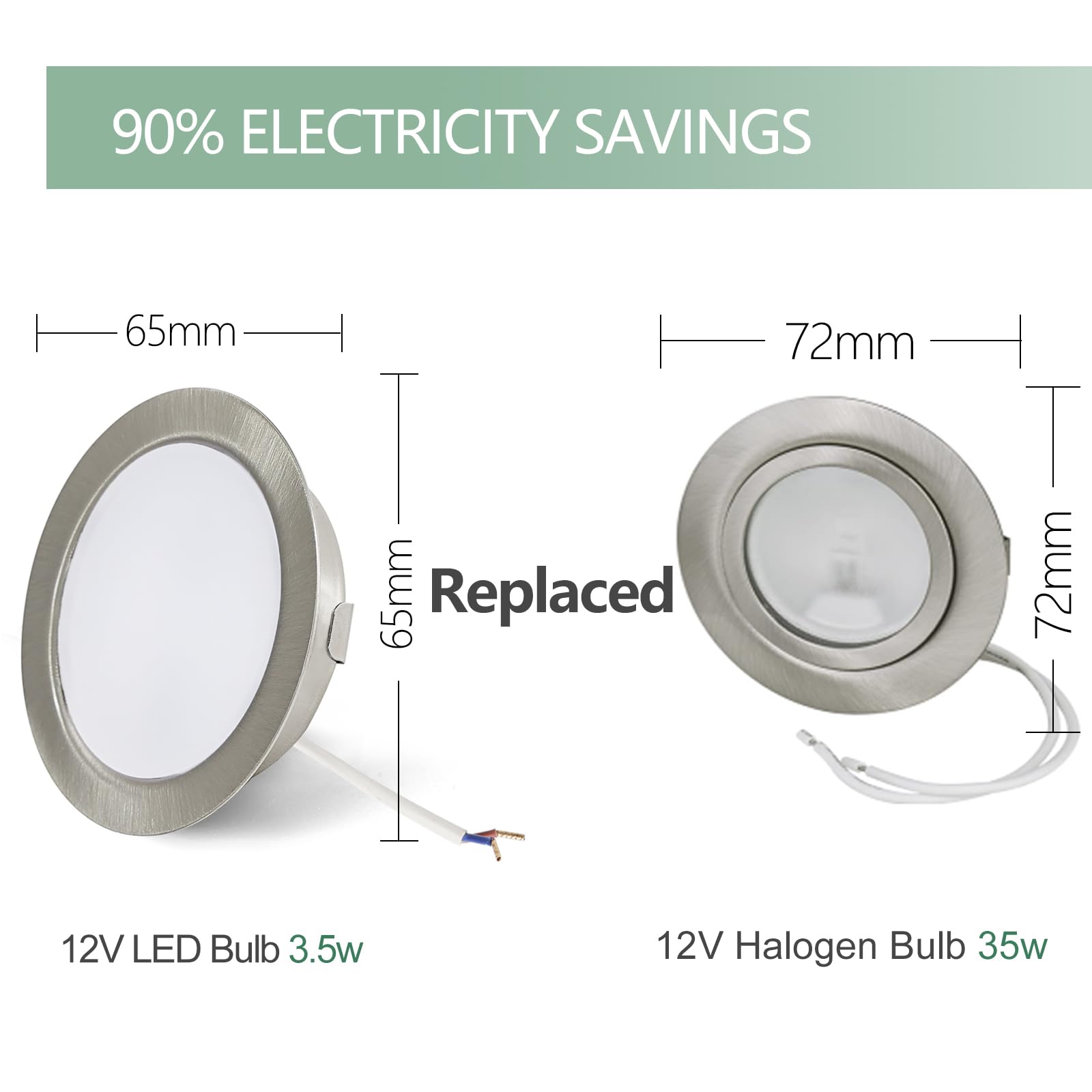Set de 3 luminaires pour meuble 12V 3,5W, spot encastrable pour meuble plat G4 LED, 3000K blanc chaud, Nickel Brossé, Intensité variable, Alternative aux ampoules halogènes