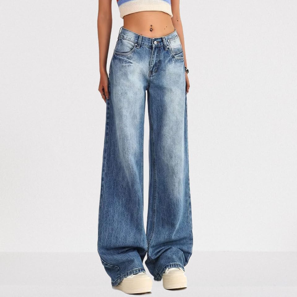 Low Rise Baggy Jeans for Women Y2K Straight Wide Leg Denim Pants Casual Loose Boyfriend Jean Trouser - Image 5